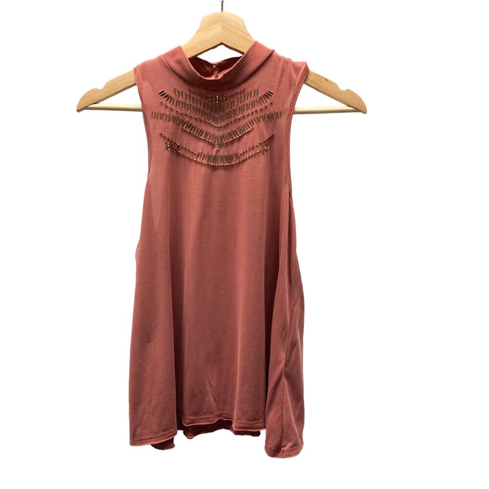 Abercrombie + Fitch Beaded Mock Neck Dusty Rose Swing Top